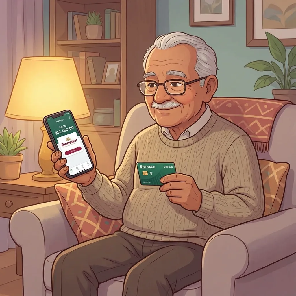 Adulto mayor chequeando saldo en app