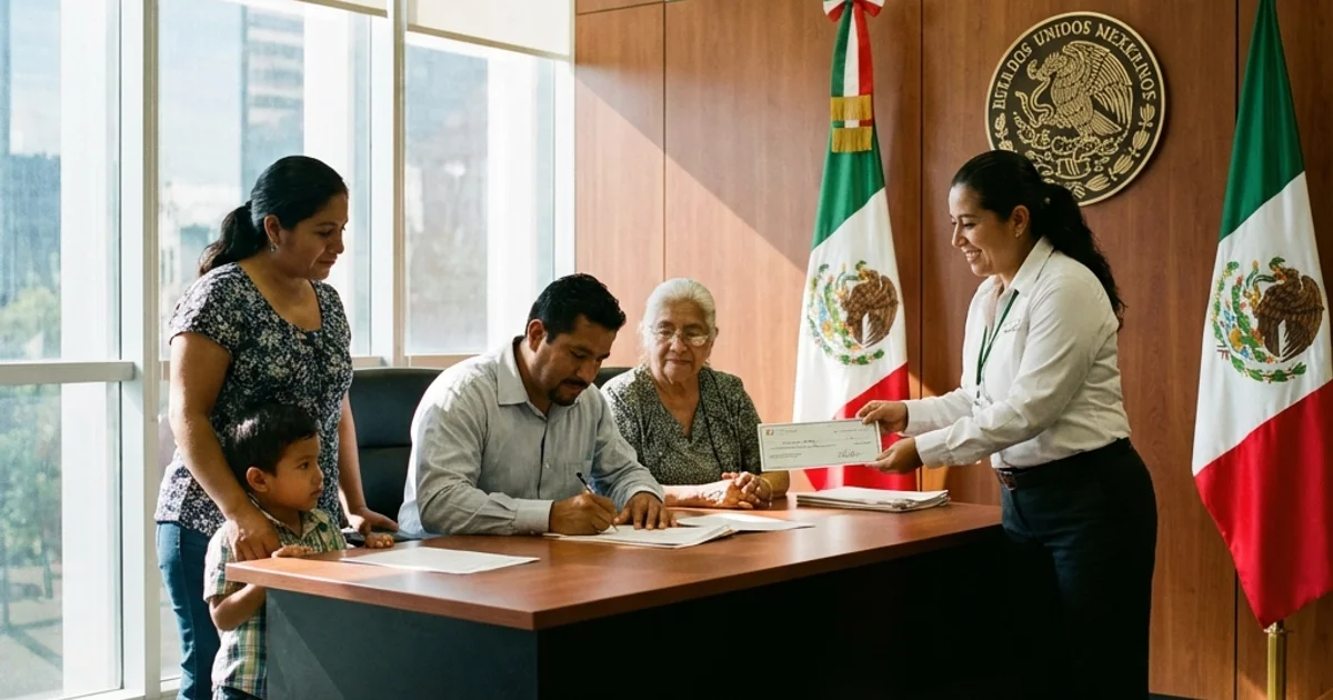 Familia mexicana en oficina gubernamental