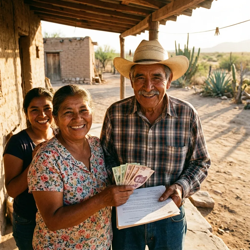 Familia recibiendo pensión en Chihuahua