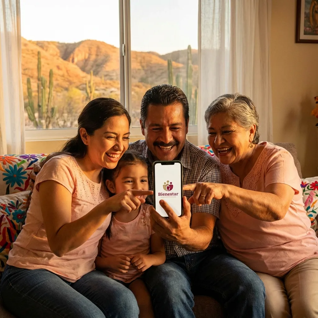 Familia usando app Bienestar en Coahuila