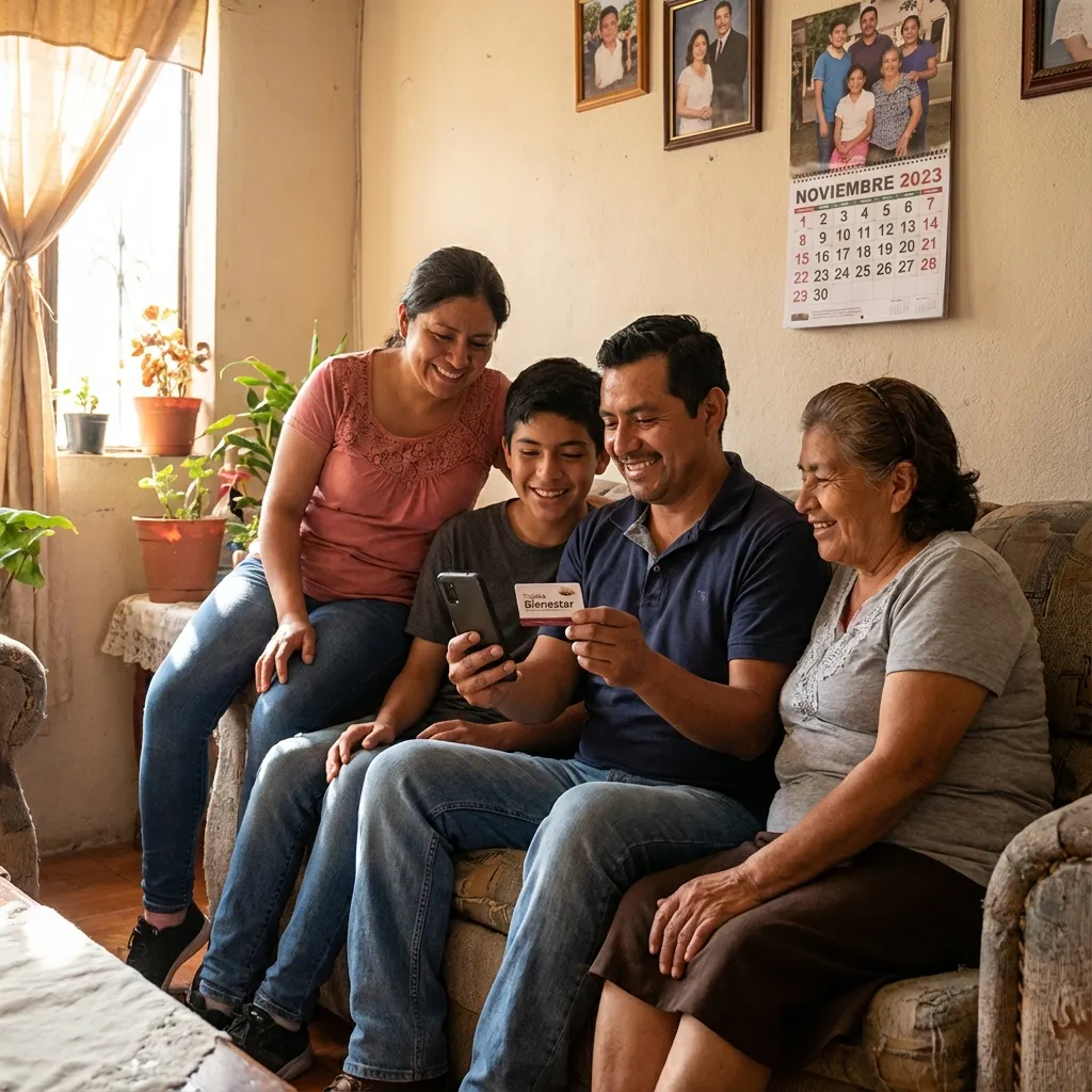 Familia chequeando depósito en app