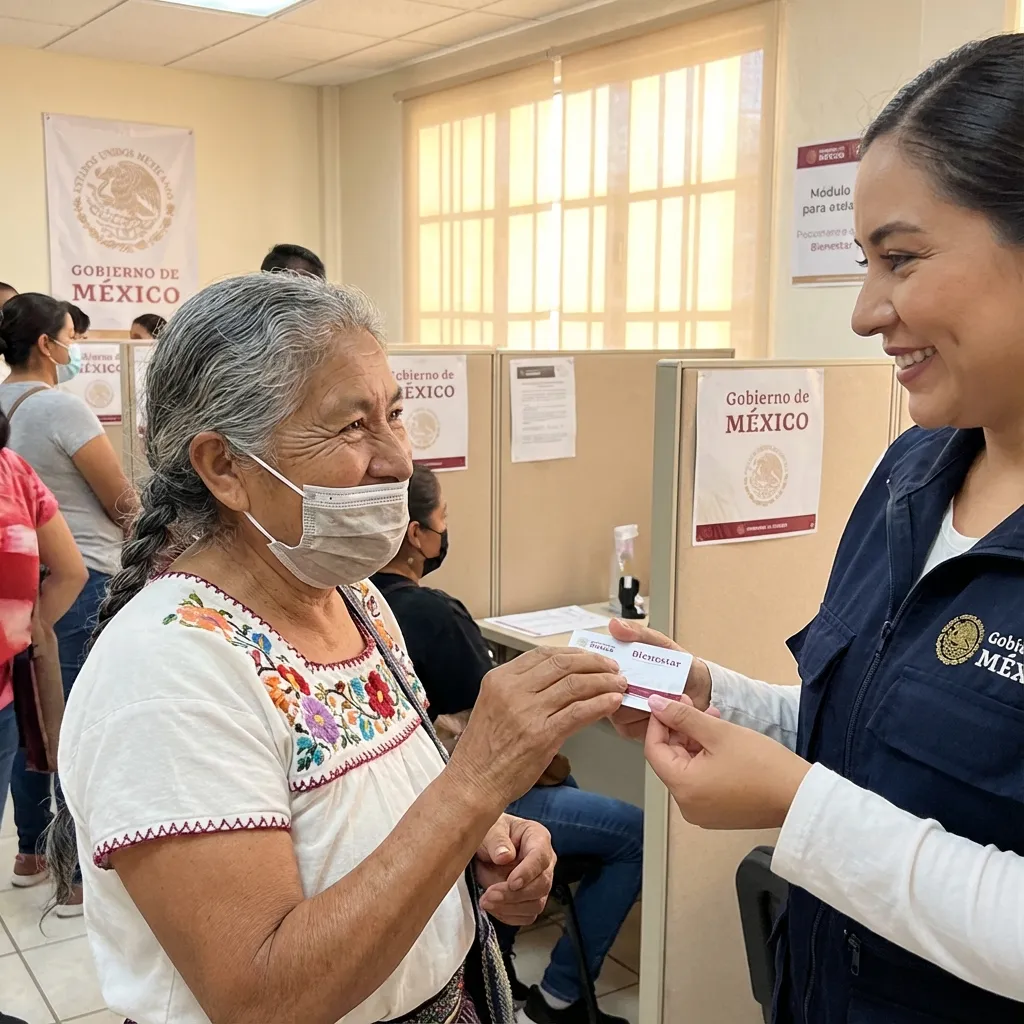 Beneficiario recibiendo tarjeta en módulo
