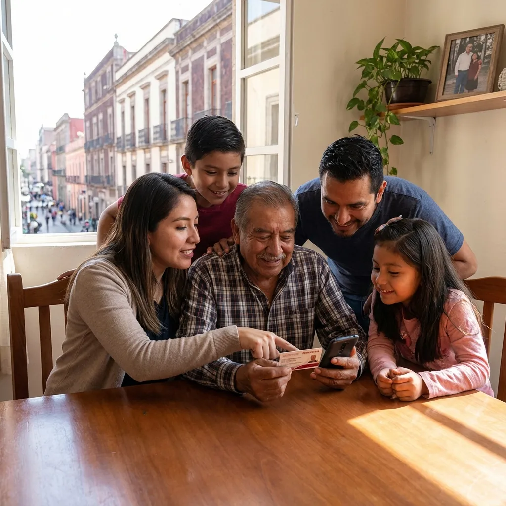 Familia ayudando a abuelo con activación