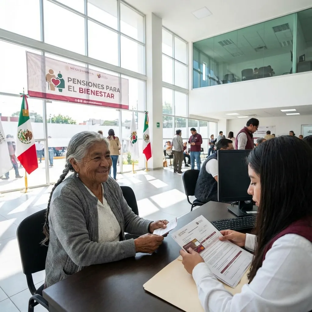 Adulto mayor recibiendo pensión en módulo Guanajuato