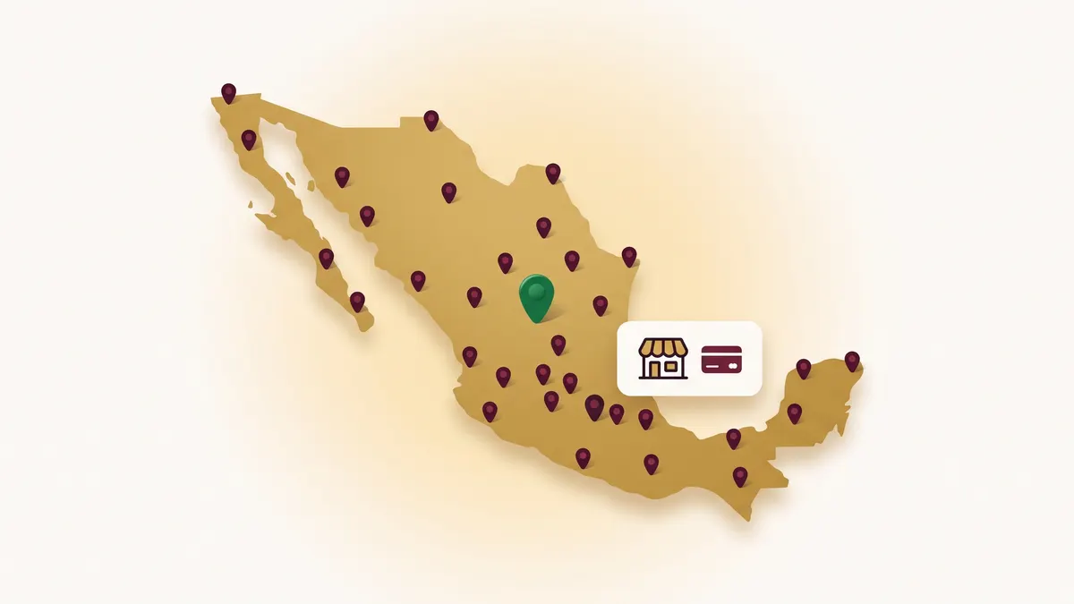 Mapa de México con pines guinda que representan los módulos de atención en las 32 entidades del país