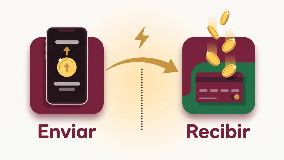 Flujo de una remesa: se envía desde la app en el celular y la tarjeta en México la recibe en segundos.