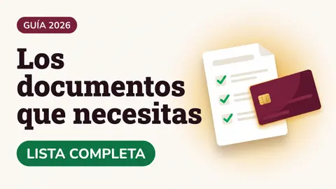 Ilustración de una lista de documentos con palomitas verdes y una tarjeta del Bienestar con el texto Los documentos que necesitas y la etiqueta LISTA COMPLETA