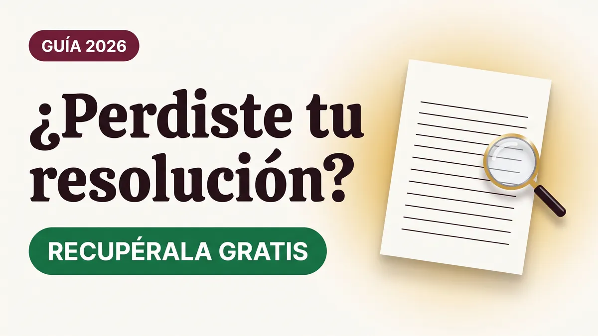 Ilustración de un documento con una lupa dorada con el texto Perdiste tu resolución y la etiqueta RECUPÉRALA GRATIS