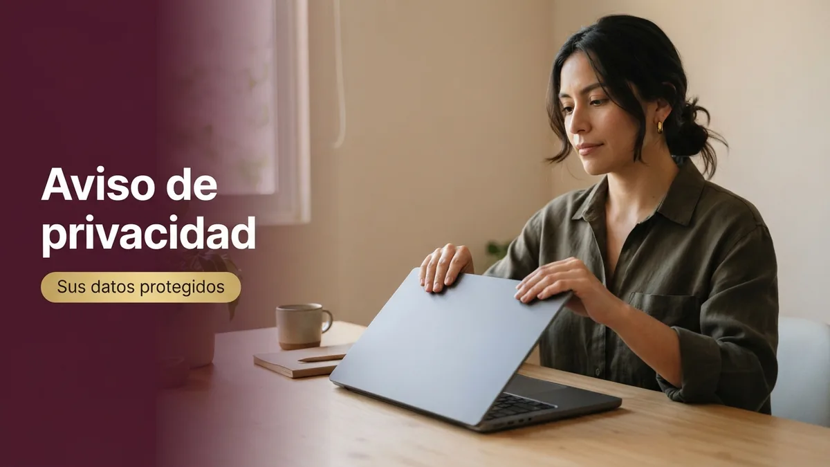 A Mexican woman closing her laptop at a home desk, calm and private setting