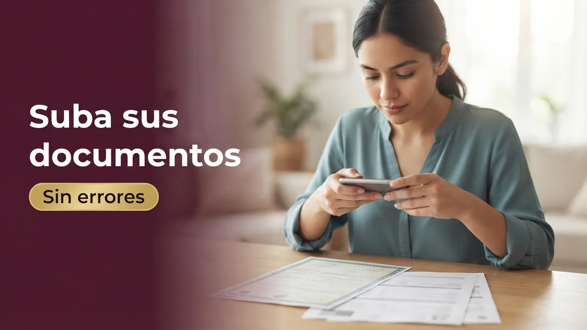 Persona subiendo documentos oficiales desde su computadora a un portal del gobierno
