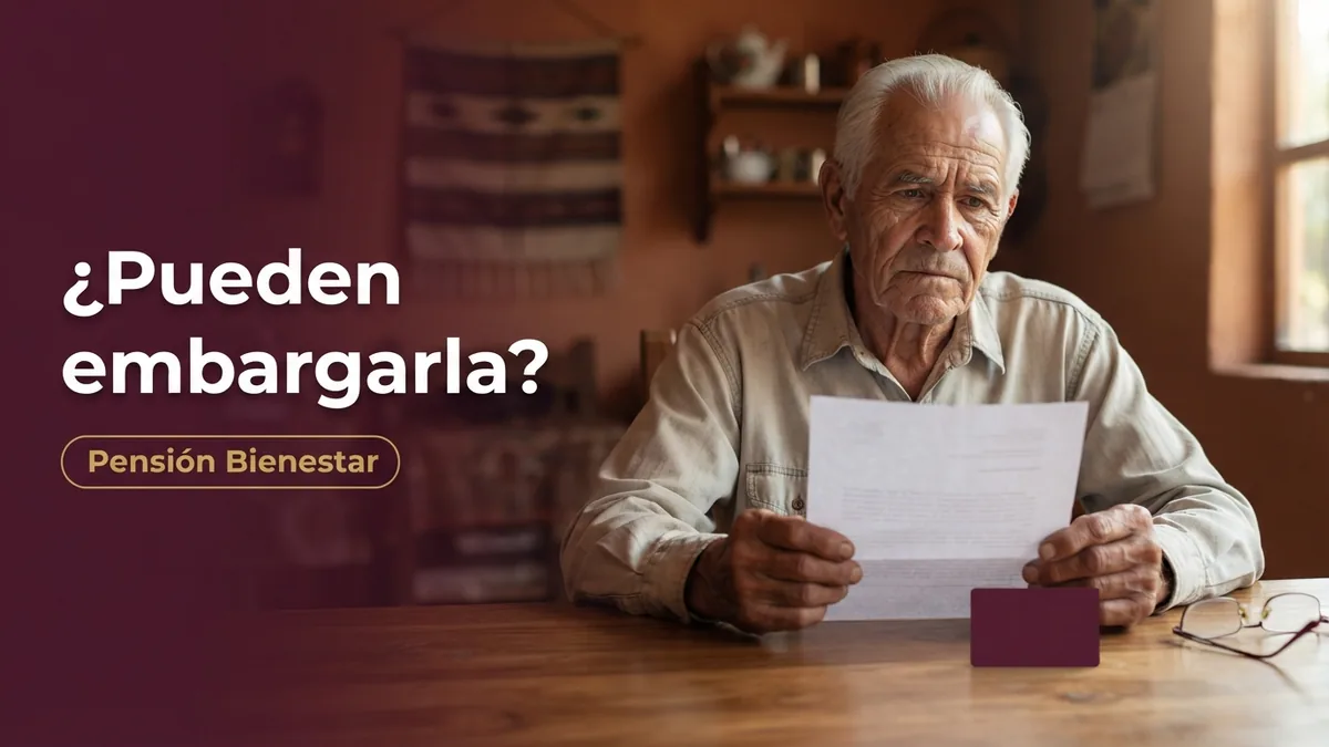 Adulto mayor revisando documentos y su Tarjeta Bienestar en la mesa