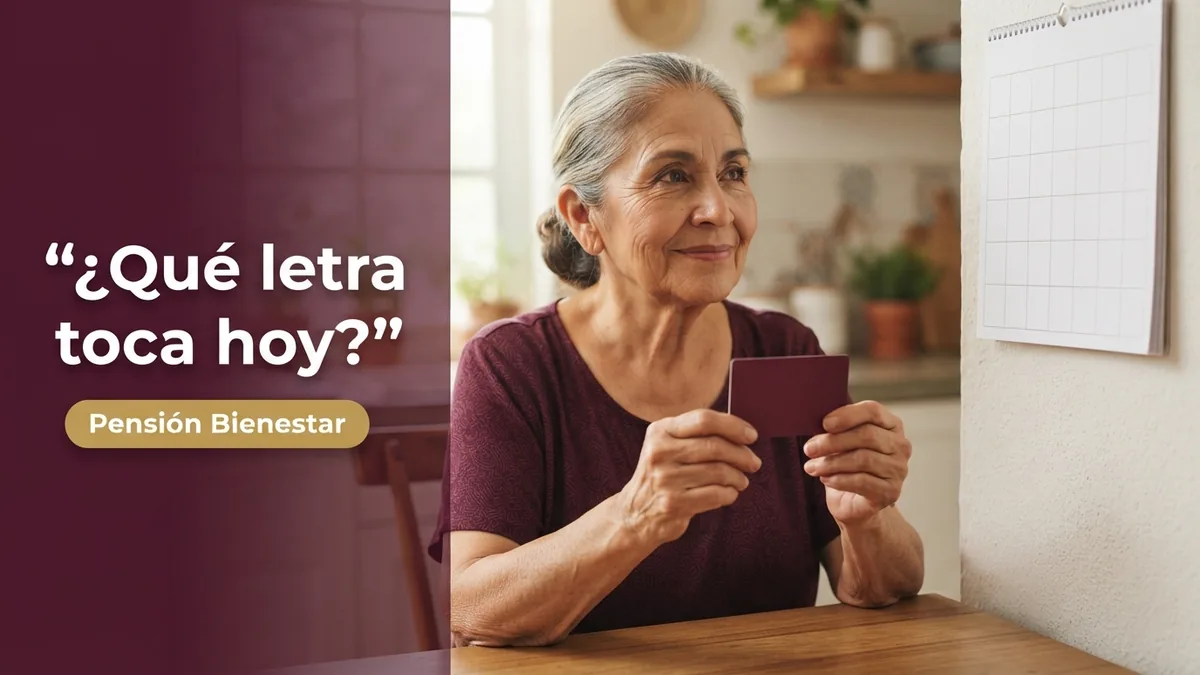 Mujer adulta mayor con su Tarjeta Bienestar revisando el calendario de pagos