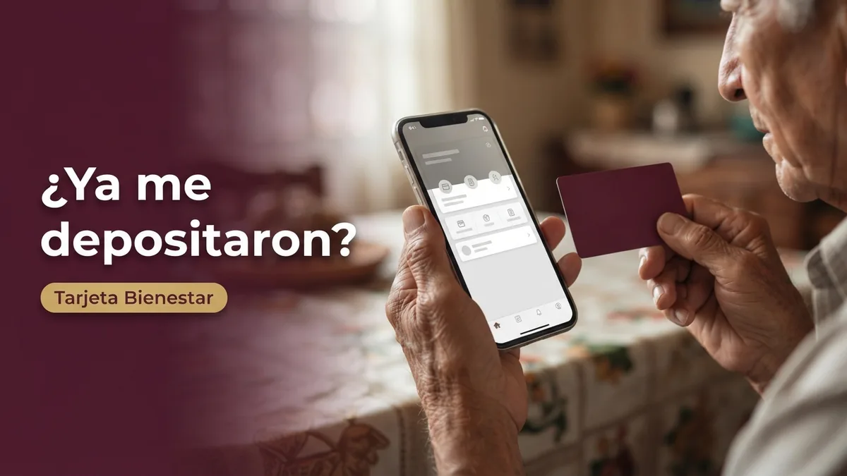 Manos de un adulto mayor consultando el saldo de su Tarjeta Bienestar en el celular