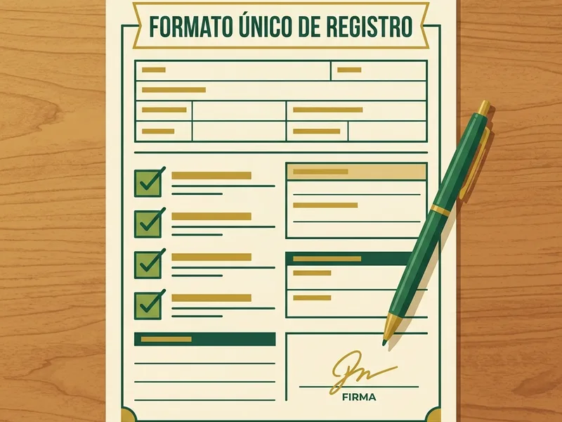 Hoja de Formato Único de Bienestar firmada y lista sobre un escritorio iluminado