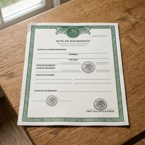 Ejemplo ilustrativo de acta de nacimiento certificada