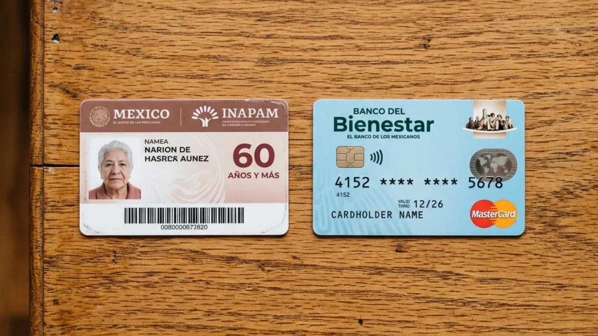 Comparación física entre la tarjeta del INAPAM y la Tarjeta del Bienestar sobre una mesa