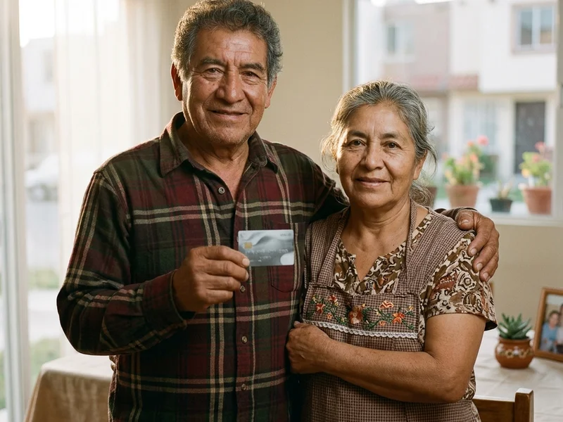 Adultos mayores beneficiarios de la pensión del Bienestar con su tarjeta