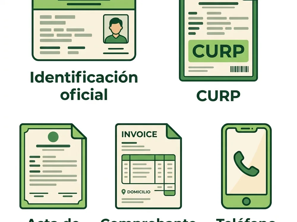 Infografia con los 5 documentos necesarios para el registro de la Pension Bienestar