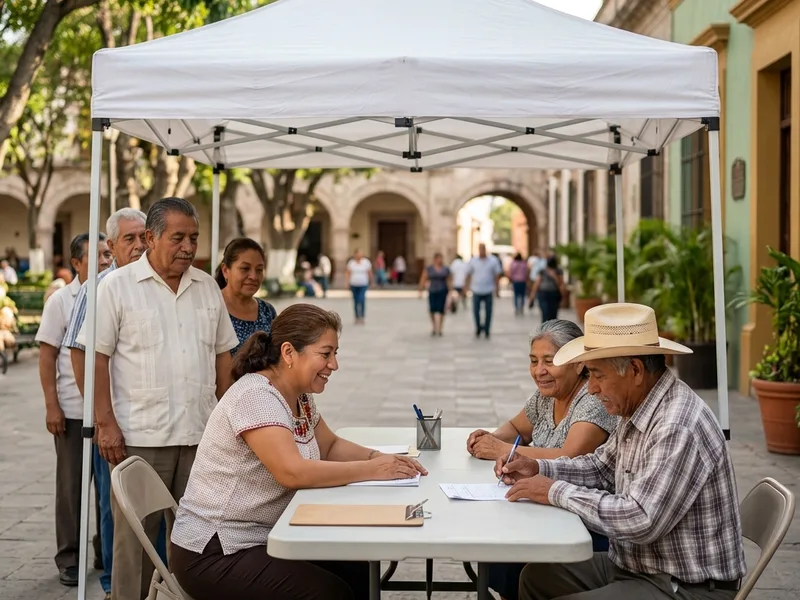 Módulo de atención oficial del bienestar donde se atiende de forma presencial a un adulto mayor