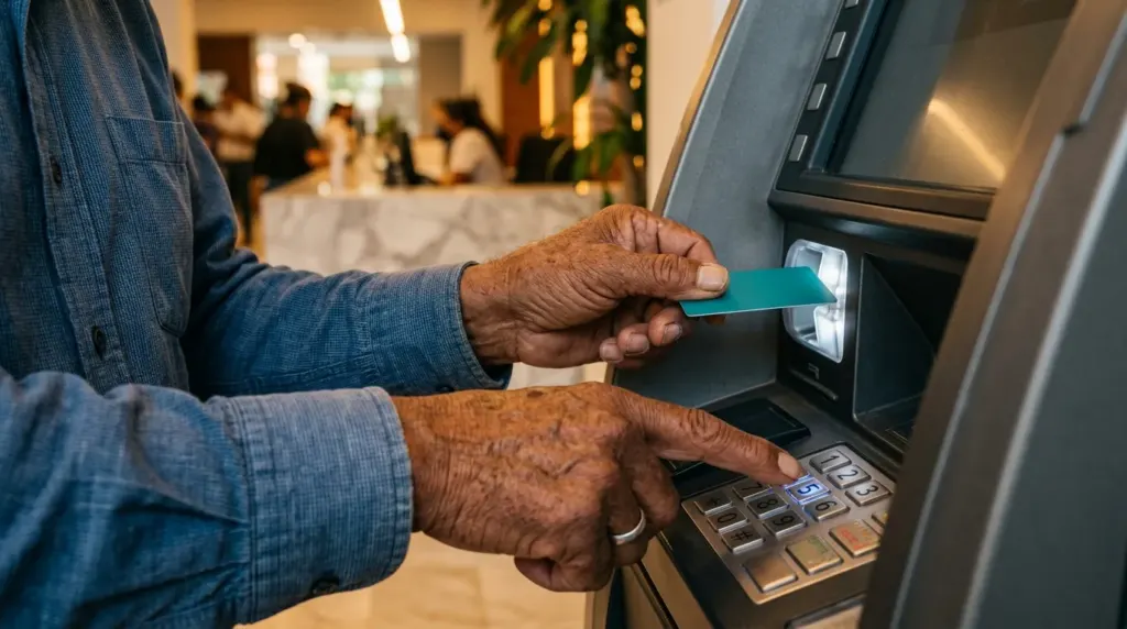 ¿Cómo saber si mi Tarjeta Bienestar está activa? 3 formas rápidas 2 Persona adulta mayor insertando su Tarjeta Bienestar en un cajero para comprobar que está activa