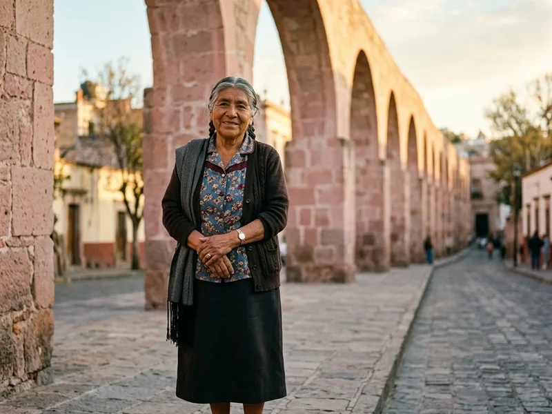 Adulto mayor en los arcos del acueducto de Zacatecas